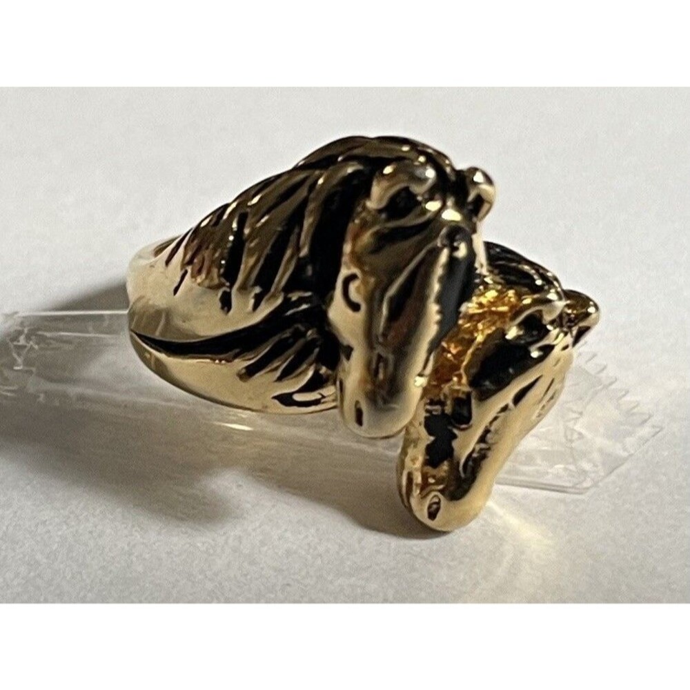 Vtg 925 7.8g Sterling Silver Gold Tone Double Horse Ring Signed 21ST Equestrian
